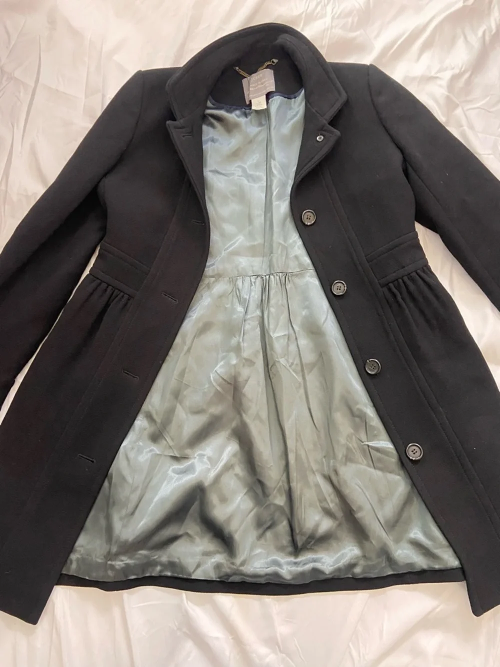J.CREW Women's Black Lady Day Wool Coat - Funnel neck - Sz 8 - Picture 3 of 9